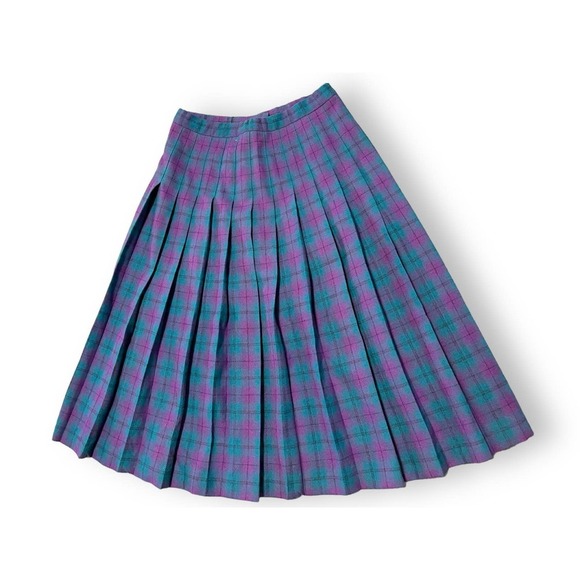 VTG Pendlenton Wool Tartan Pleaded Chic Preppy Midi Skirt Women's Purple 10 - Picture 1 of 10